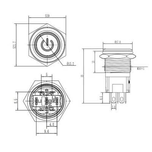 16A-P1-EC 16mm Dz Yayl Ikl Power Metal Buton - Krmz