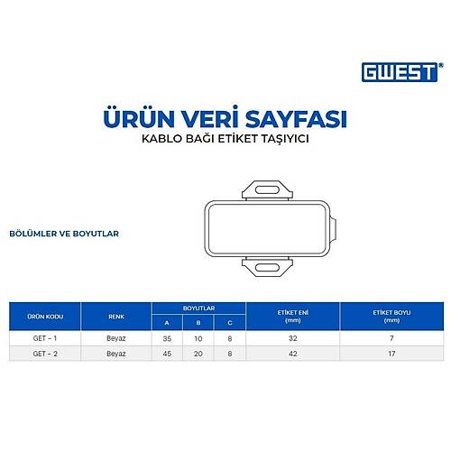 Gwest GET-1 10x35mm Kablo Ba Etiket Tayc 100 Adet