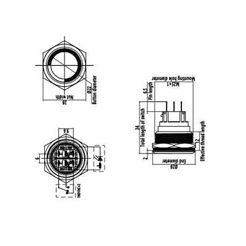 25B-G1Z-E 25mm kk Anahtarl Ikl Metal Buton - Mavi
