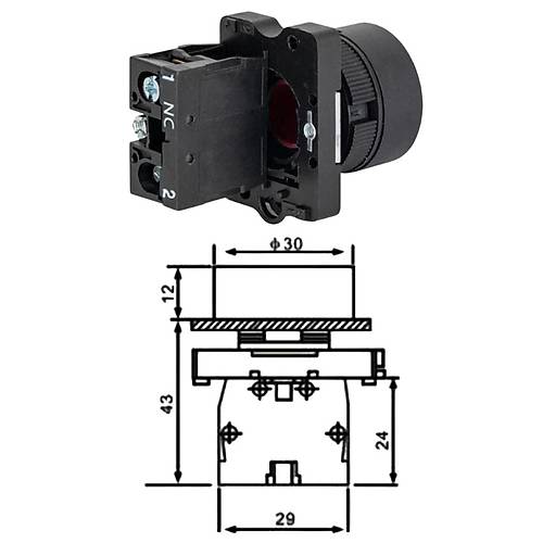 LAY5-EA42 22mm Buton Normalde Kapal Kontak Krmz