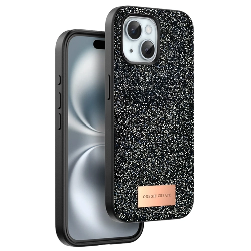 Onegif iPhone 15 Plus Bright Simli Kapak - Siyah