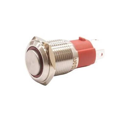16D-G1-E 16mm kk Yayl Ikl Metal Buton - Krmz