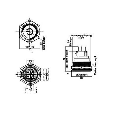 25B-P1-EC 25mm Dz Yayl Ikl Power Metal Buton - Yeil