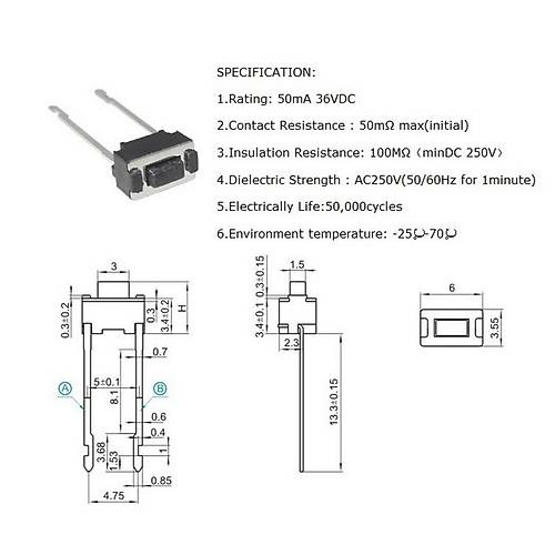 IC-201 Tact Switch Pioneer Buton 3.5x6 Uzun Bacak 0.8mm