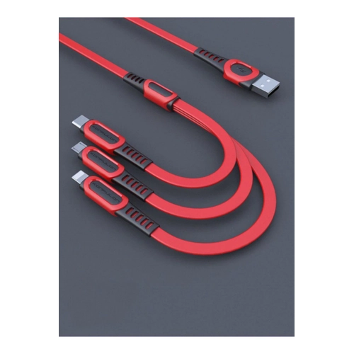 Konfulon DC19 3in1 USB Kablo 1.3M 3A - Krmz