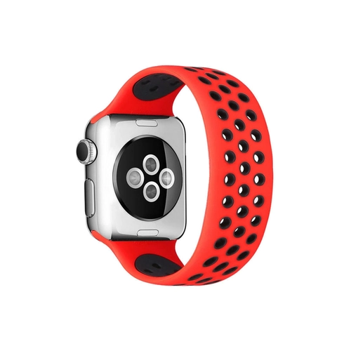 Newface Apple Watch 42mm Ayarl Delikli Silikon Kordon - Krmz-Siyah