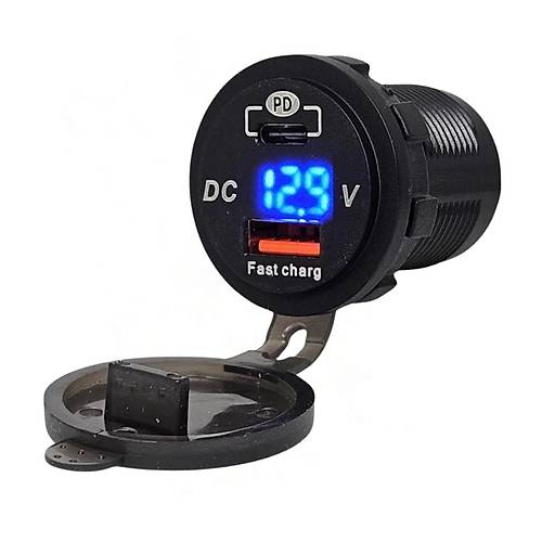IC-266D-1 Pano Tip Soket Voltmetreli 2'li USB 3.0 + Type-C