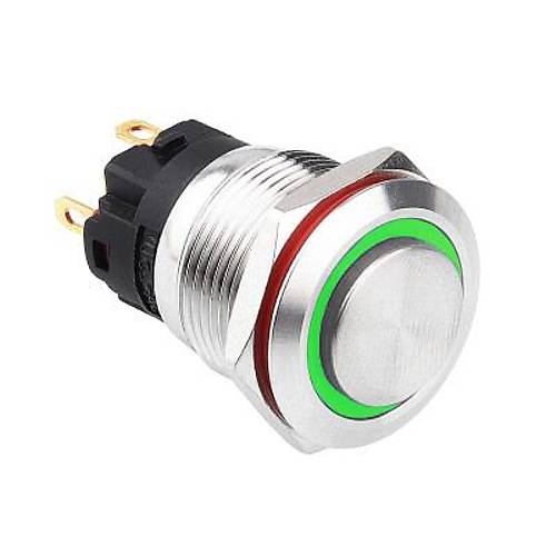 19A-G1Z-E 19mm kk Anahtarl Ikl Metal Buton - Yeil