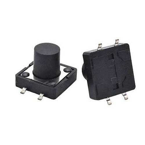 12x12x12.5mm 4 Pinli SMD Siyah Push Buton - Tact Switch