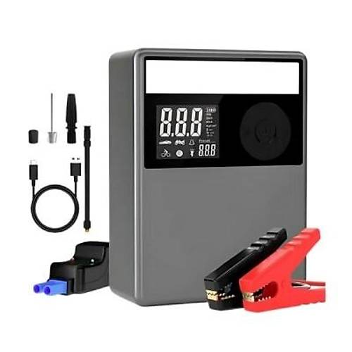AGA-APJS03 12000mAh Ak Takviye Cihaz + Lastik iirme Kompresrl Tanabilir Jump Starter