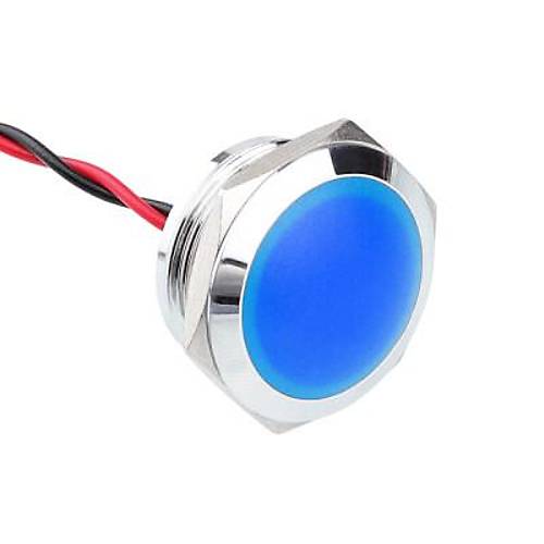 22L-P1 22mm 12-24V Kablolu Metal Sinyal Lambas - Mavi