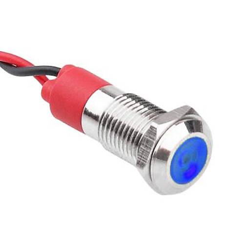 08L-P1 8mm 12-24V Kablolu Metal Sinyal Lambas - Mavi