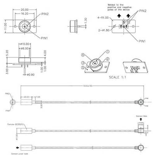 2-Pin 10mm 90C Kablolu PCB'li Pogo Pin Manyetik Konnektr Takm - DC Soketli