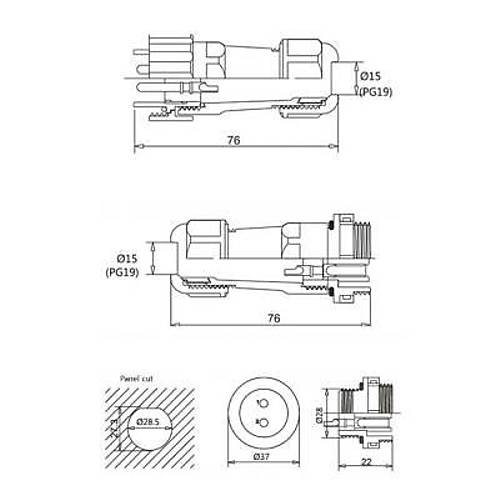 SD28 7 Pin 28mm Su Geirmez Konnektr Takm