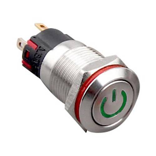 12A-P1Z-C 12mm Dz Anahtarl Ikl Power Metal Buton - Yeil