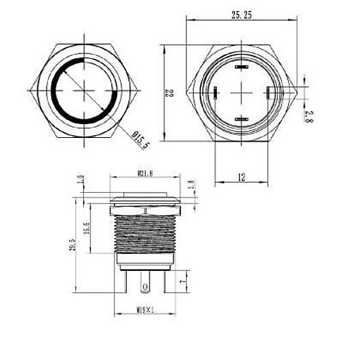 19H-G1-E 19mm kk Yayl Ikl Metal Buton - Krmz