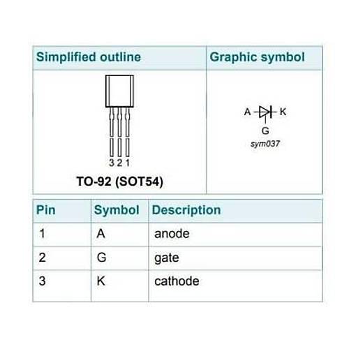 BT169D - TO92 0.8A 400V Tristr
