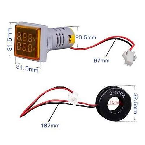 22mm Dijital Voltmetre-Ampermetre AC 20-500V 0-100A Beyaz