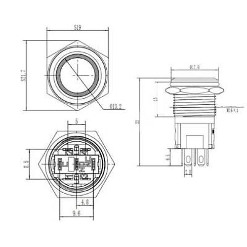 16A-P1-E 16mm Dz Yayl Ikl Metal Buton - Krmz