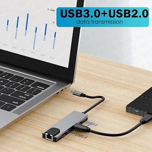 Type-C Hub 5in1 2 Port USB 3.0 + 100Mpbs Ethernet + HDMI + Type-C evirici