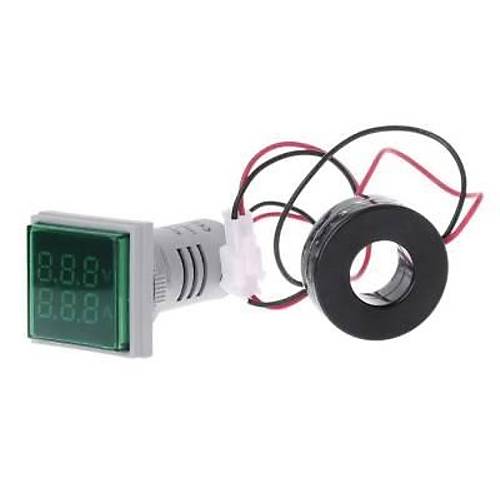 22mm Dijital Voltmetre-Ampermetre AC 20-500V 0-100A Yeil