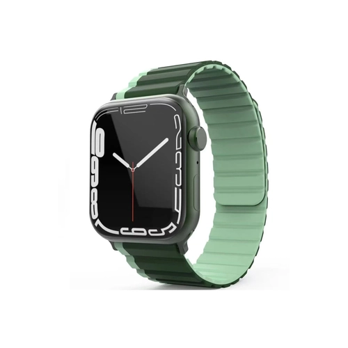 Movenchy Apple Watch 42mm MO-WB1 ift Renk Mknatsl Silikon Kordon - Koyu Yeil-Ak Yeil