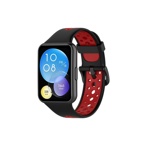 Newface Huawei Watch Fit 2 Spor Delikli Kordon - Siyah-Krmz