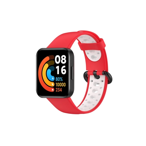 Newface Xiaomi Redmi Watch 2 Spor Delikli Kordon - Krmz-Beyaz