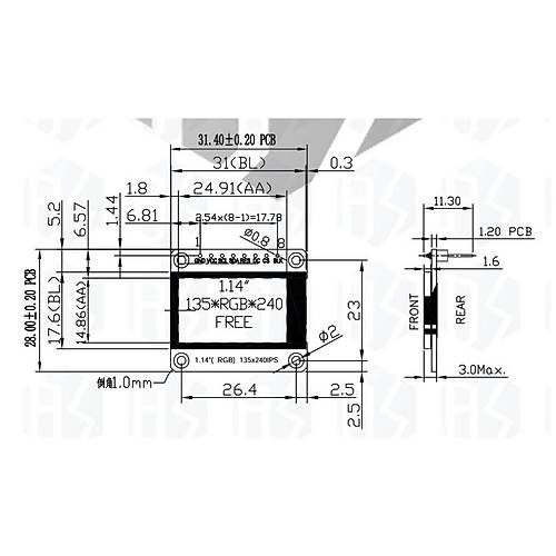 1.14 inch ST7789V Chip 135240 RGB TFT IPS 8 Pin LCD Ekran Modl