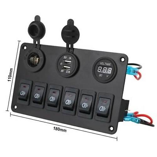 6'l ON-OFF Mavi Ikl Anahtar Switch Panel 2x5V USB akmaklk ve Voltaj Gstergeli