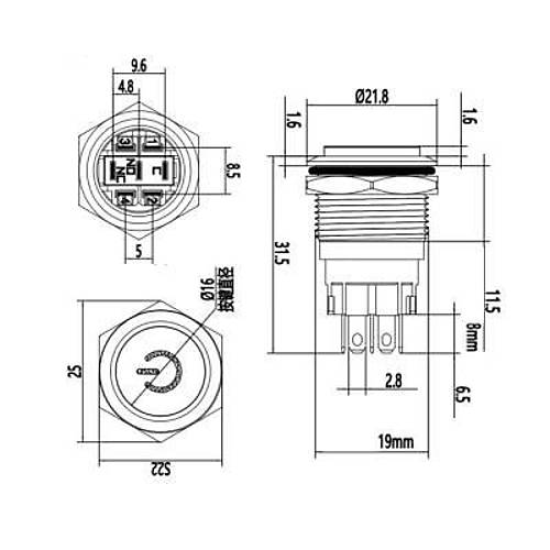 19A-G1Z-C 19mm kk Anahtarl Ikl Power Metal Buton - Krmz