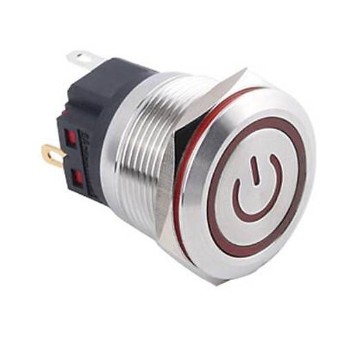 22B-P1-EC 22mm Dz Yayl Ikl Power Metal Buton - Krmz