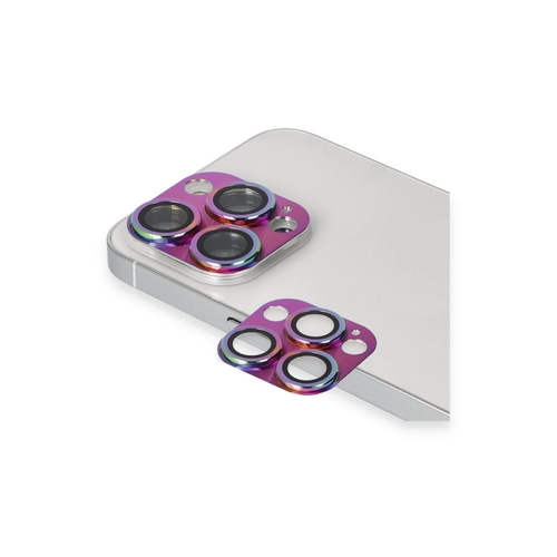 Newface iPhone 13 Pro Max Pers Alminyum Kamera Lens - Rainbow