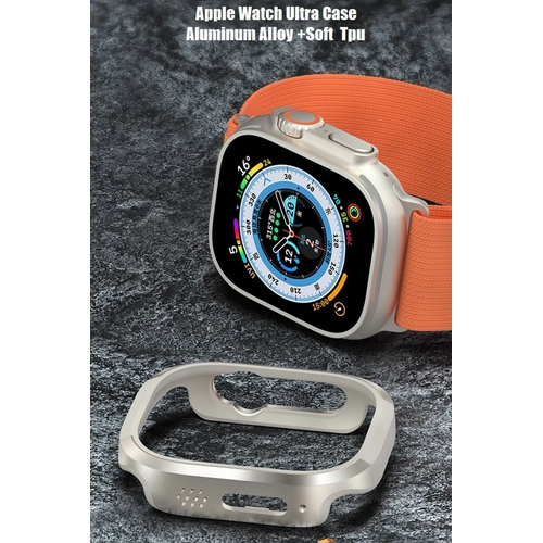 Movenchy Apple Watch Ultra 49mm MO-WT3 Alminyum Caml Kasa Ekran Koruyucu - Gold