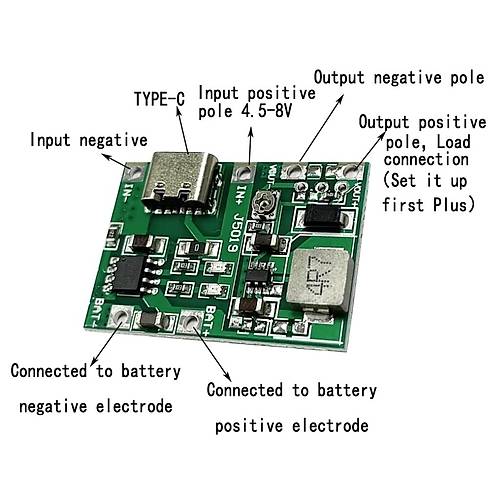 TP4056 Pil arj ve Voltaj Ykseltici 3.7V 4.2V Type-C Usb