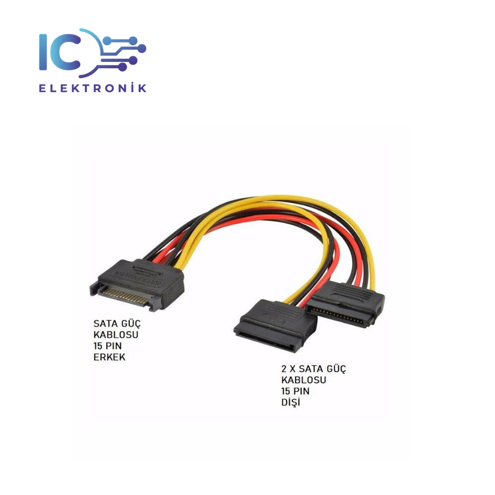 15 Pin SATA Erkek 2x15 Pin SATA Dişi Y  SATA Kablo