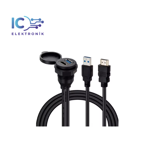 2 Bağlantılı Gömme Panel Montaj USB Uzatma Kablosu - 2 METRE