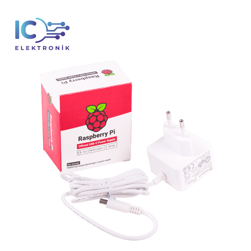 Raspberry Pi 4 Lisanslı Güç Adaptörü 5V 3A USB-C Beyaz