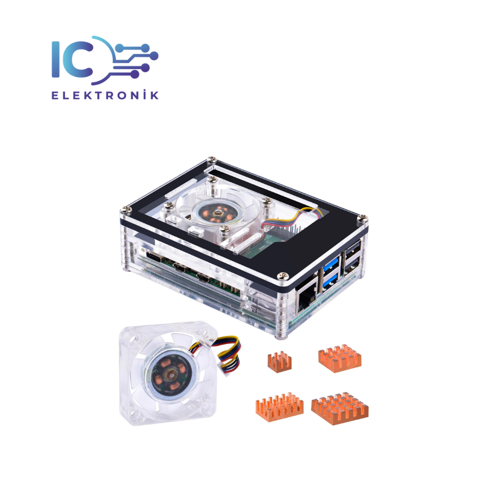 Ahududu Pi 5 için Akrilik Kılıf, Ahududu Pi 5 Kılıf ile 4010 PWM Fan ve 4 ADET Saf Bakır Soğutucular Ahududu Pi 5 4GB/8 GB