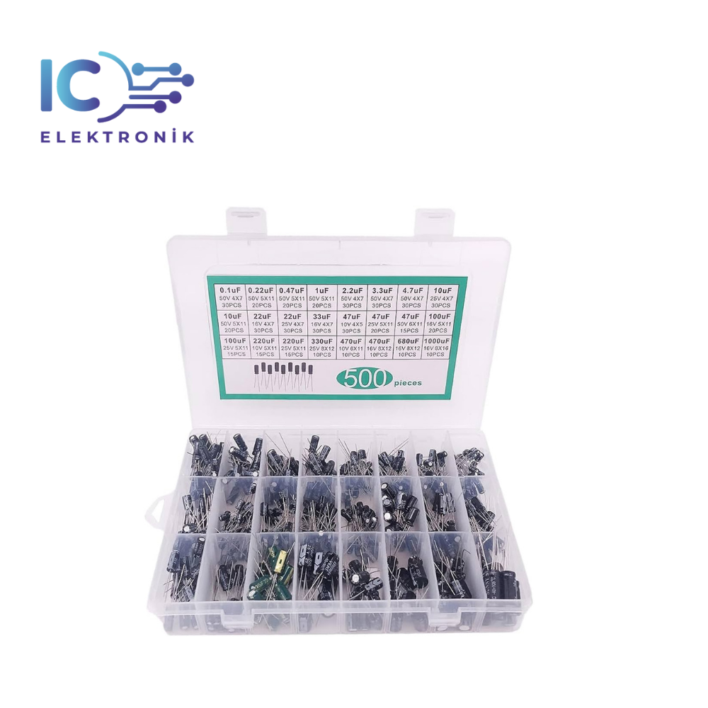 Electrolytic Capacitor Set 500 Pcs With Poles In a Transparent Box With 24 Different Values