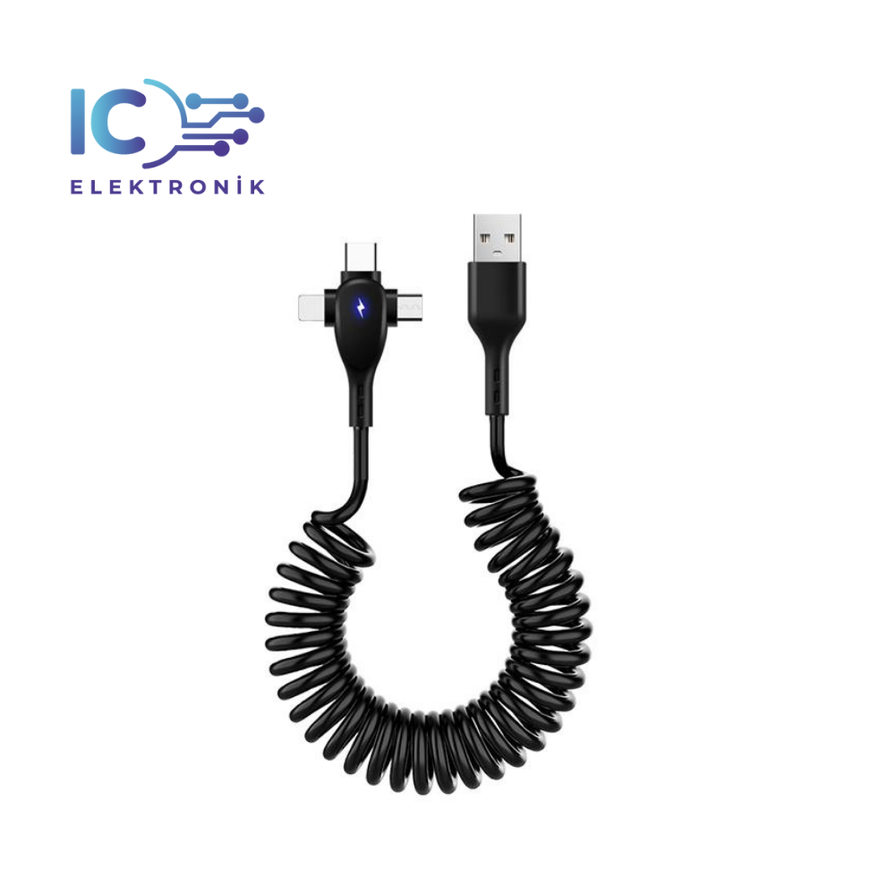 3 in 1 66W Car Spring USB C Cable