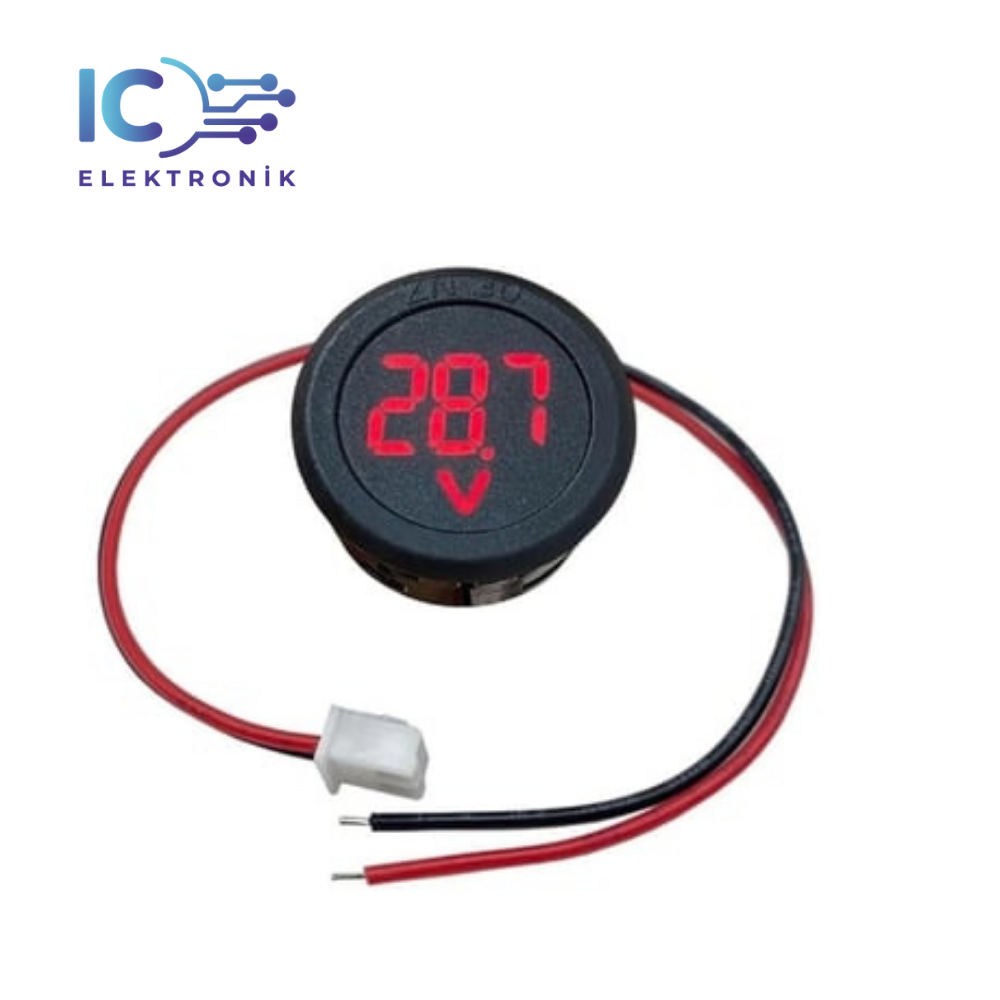 Voltmetre DC 4-100V Led Dijital Ekran Dairesel - Kırmızı