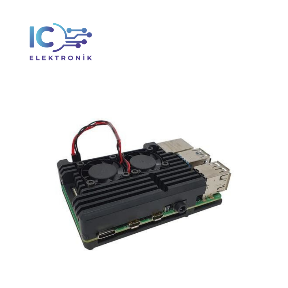 Raspberry Pi 4 Alüminyum Çift Fanlı Muhafaza Kutusu - Siyah