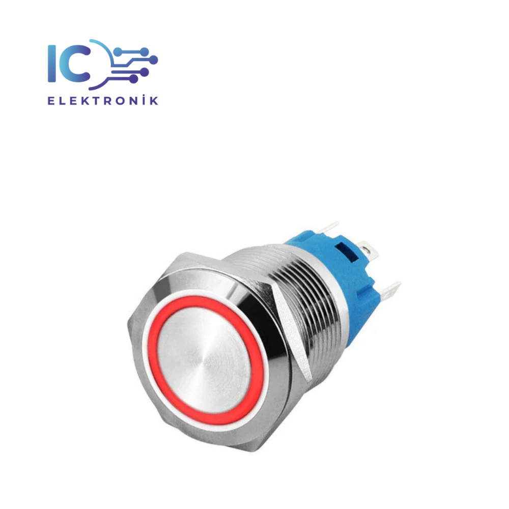 16A-G1-E 16MM Illuminated Metal Button with Protruding Spring - Red