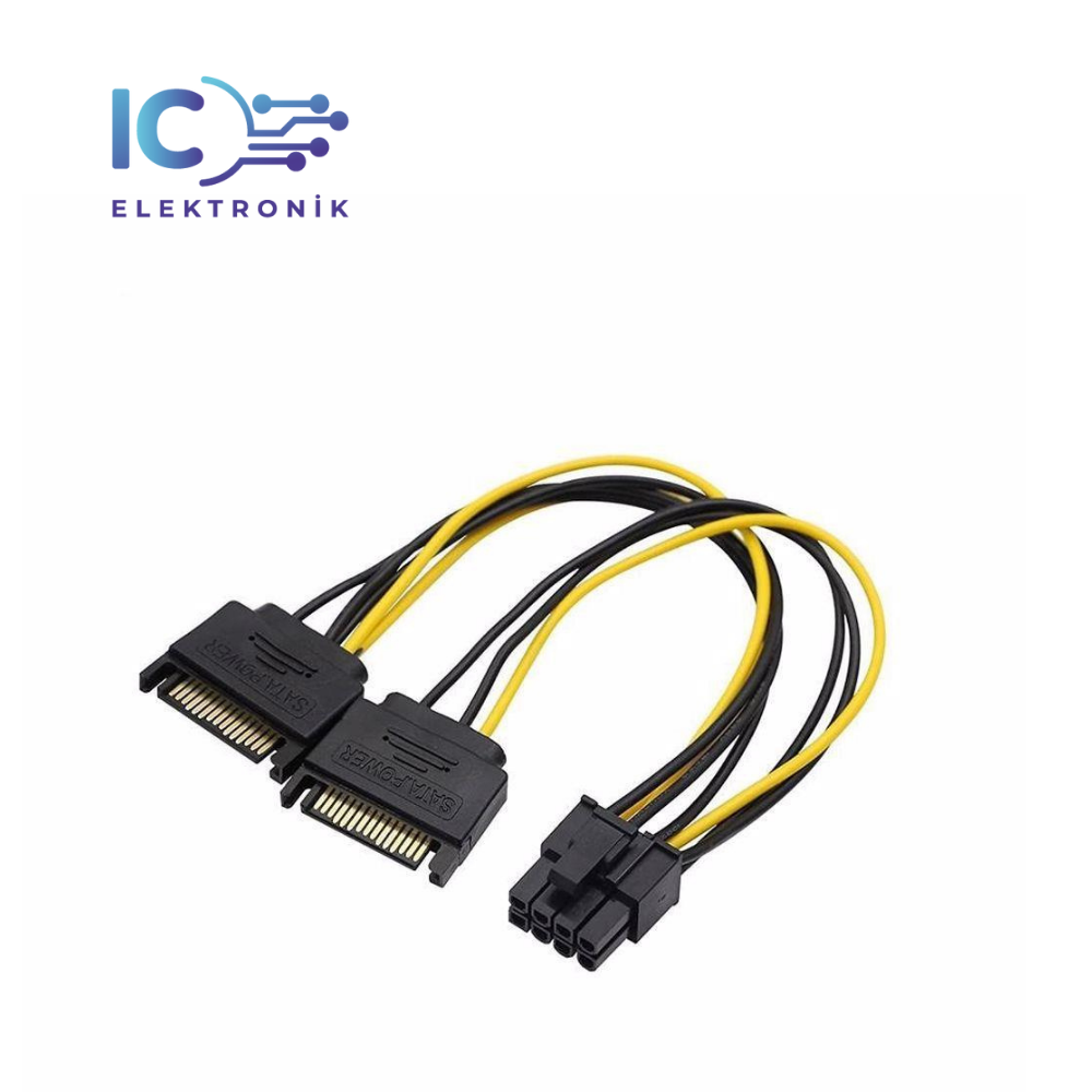 2X SATA Power Kablo To 8 Pin (6+2 ) Pci-e Dönüştürücü Güç Kablosu