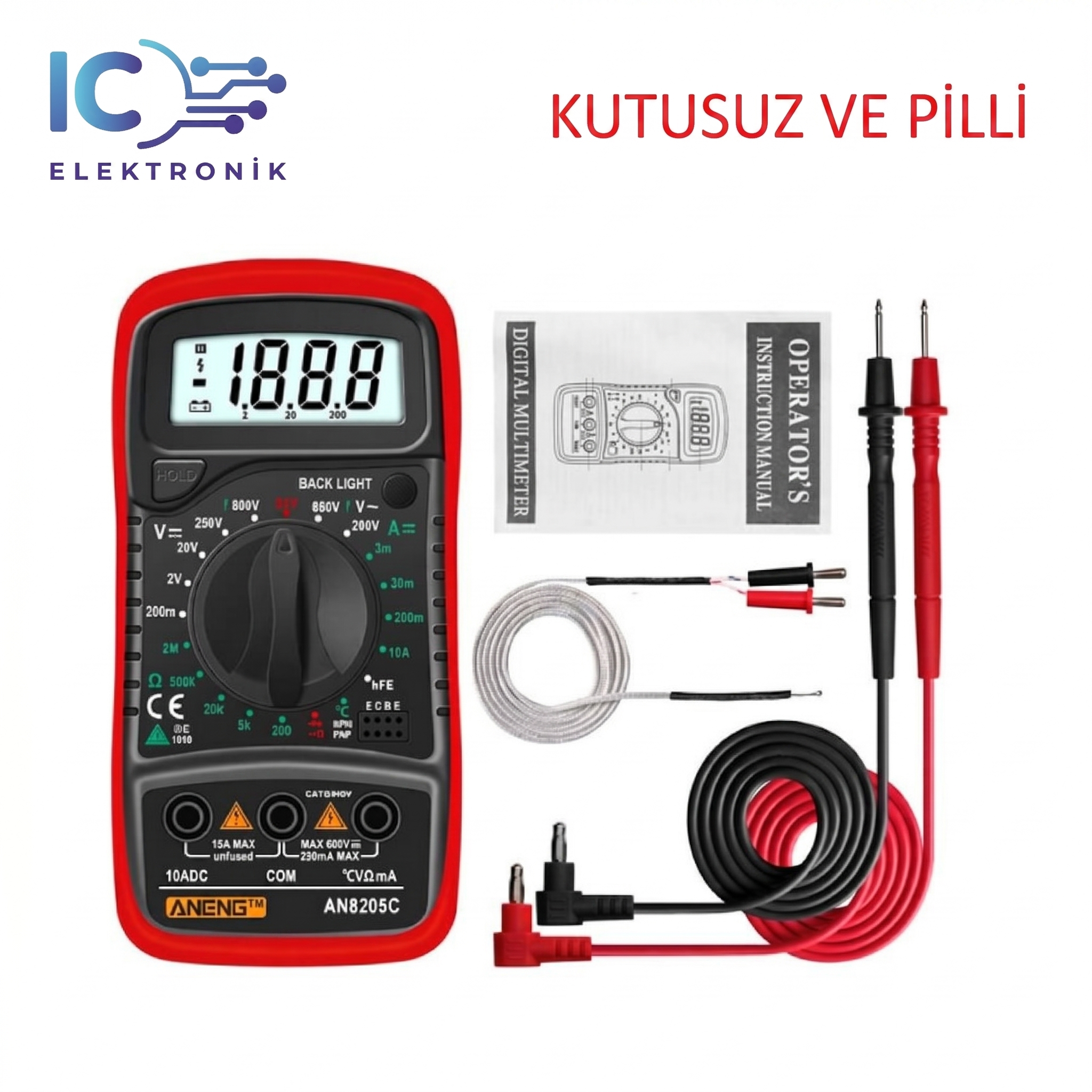 (Kutusuz ve Pilli) Aneng AN8205C Dijital Multimetre (Kutulu ve Pilli)