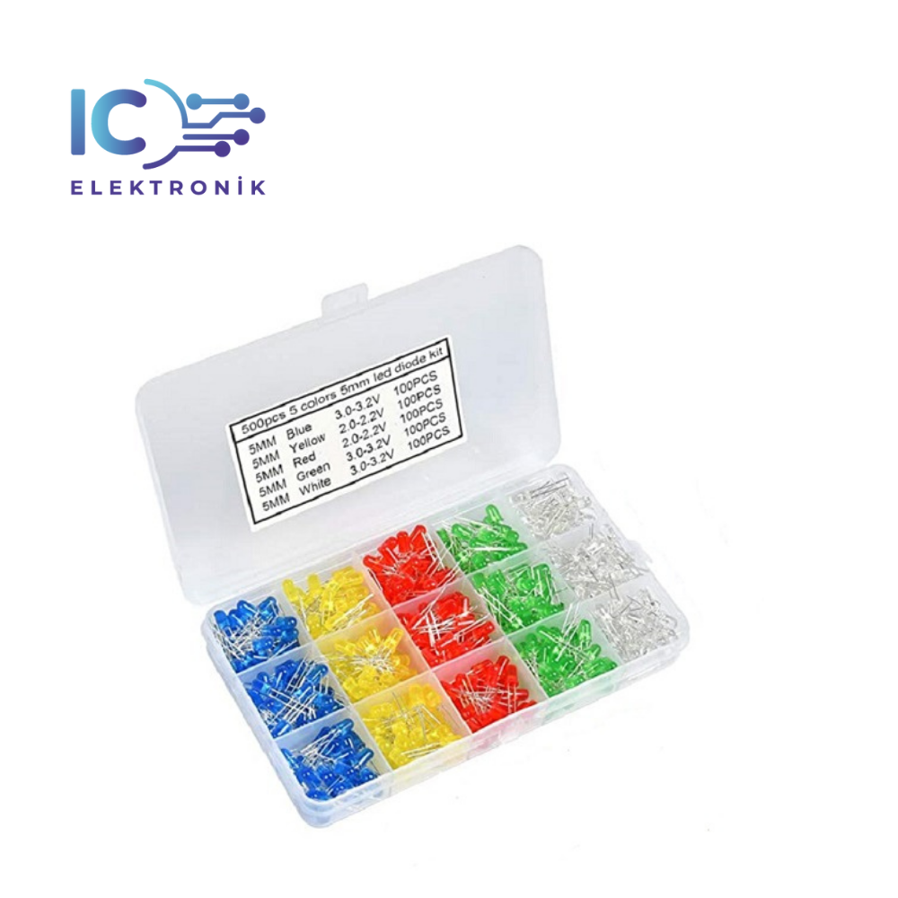 500 Pcs  5mm Led Set In a Plastic Box In White Red Blue Green Yellow Colors