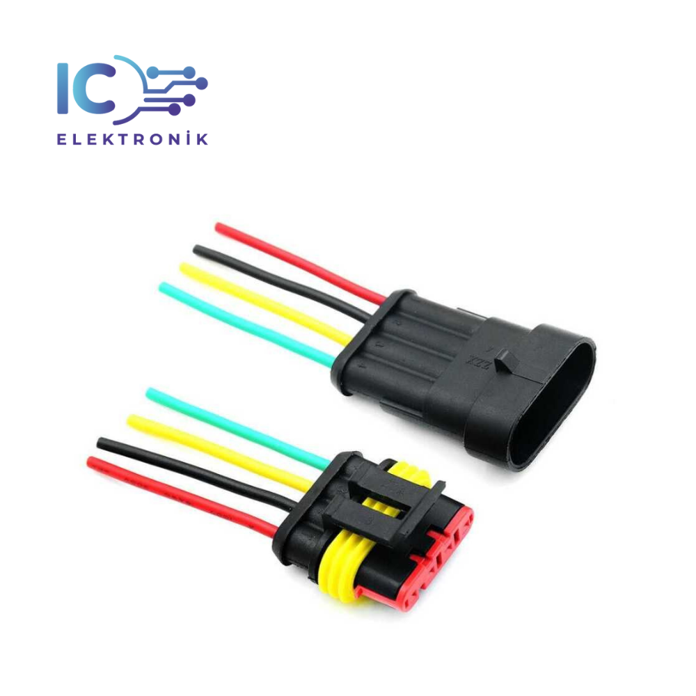 4 Pin Kablolu Su Geçirmez Konnektör Takımı