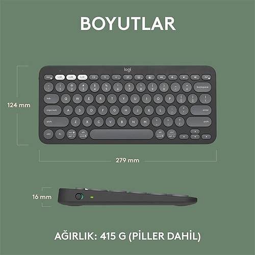 LOGITECH K380S PEBBLE KEYS 2 OKLU CHAZ ZELLKL BLUETOOTH TRKE Q KLAVYE GRݠ920-011859