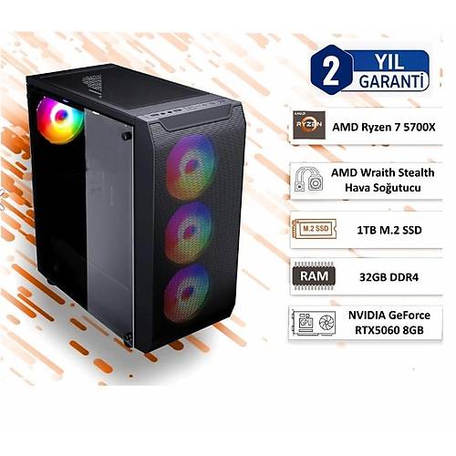 Mikro MAX M7  Gaming  Ryzen 7-5700X 32GB 1TBSSD RTX5060 650W FreeDOS  Oyuncu Masast Bilgisayar